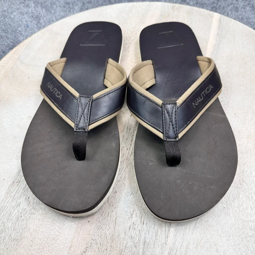 Nautica Mens Brown Tan Thong Flip Flop Sandals Size 11 Casual Beach Shoes